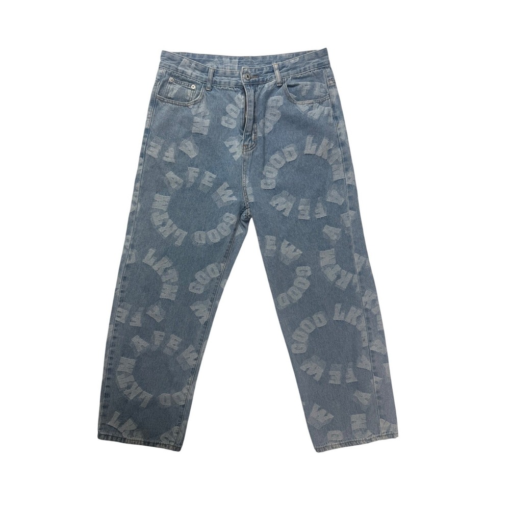A Few Good Kids AFGK Style Vogue Print Logo Jeans Light‎ Wash Denim Streetwear L